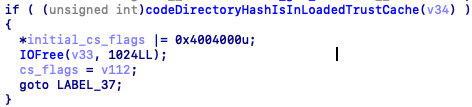 The check in AMFI to see if a hash is in a loaded TrustCache.